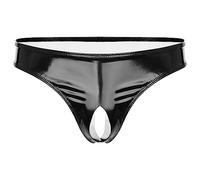 CHICTRY Men Shiny Metallic Zipper Front Bulge Pouch G-String Thong Bikini Briefs Jockstrap Underwear 5# Black B S