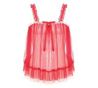 CHICTRY Men Sissy Babydoll Lingerie Nightie Dress Lace Sheer Top Crossress Nightdress Nightshirt Red M