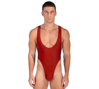 CHICTRY Men Spandex Lingerie Zipper Front High Cut Thong Leotard Bodysuit Catsuit Jumpsuit Nightwear 2# Red L