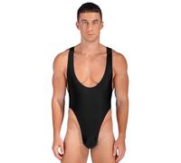 CHICTRY Men Spandex Lingerie Zipper Front High Cut Thong Leotard Bodysuit Catsuit Jumpsuit Nightwear 2# Black L