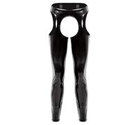 CHICTRY Men Wet Look PVC Leather Backless Tights Pants Leggings Long Trousers Motorcycle Biker Pants 2# Black 4XL