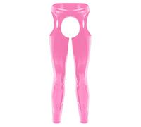 CHICTRY Men Wet Look PVC Leather Backless Tights Pants Leggings Long Trousers Motorcycle Biker Pants Pink 4XL