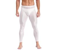 CHICTRY Mens Bulge Pouch Compression Pants Workout Sports Legging Tights Thermal Baselayer Trousers White L