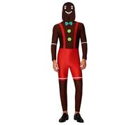 CHICTRY Men's Christmas Gingerbread Man Costume Jumpsuit Festive Role Play Fancy Dress for Holiday Cosplay Brown XXL