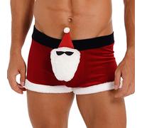 CHICTRY Men's Christmas Holiday Santa Claus Boxer Briefs Velvet Novelty Elk Shorts Trunks Underwear 4# Red XXL