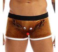 CHICTRY Men's Christmas Holiday Santa Claus Boxer Briefs Velvet Novelty Elk Shorts Trunks Underwear Brown XXL