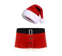 CHICTRY Men's Christmas Santa/Reindeer Pattern Sling Shot Thong Mankini Y-Back Bodysuit Underwear 12# Red E XL