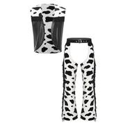 CHICTRY Men's Cow Print Vest with Hollow Out Long Pants Halloween Costume Cowboy Cosplay Party Dress Up Black White XXL