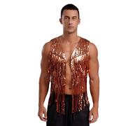 CHICTRY Men's Cowboy Western Sparkly Sequins Tassel Sleeveless Vest Jacket Gothic Waistcoat Coat Rose Gold M