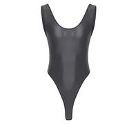 CHICTRY Men's Deep U Neck High Cut Dance Leotard Bodysuit Wrestling Singlet Activewear Undershirt Dark Grey XL