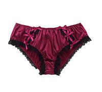 CHICTRY Men's Feminine Panties Silky Satin Lingerie Sissy Knickers Panties Wine Red XL