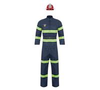 CHICTRY Men's Firefighter Costume Reflective Strips Tops with Pants Fire Station Bunker Gear Outfits Navy Blue S