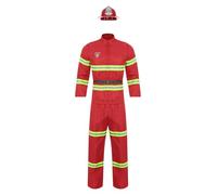 CHICTRY Men's Firefighter Costume Reflective Strips Tops with Pants Fire Station Bunker Gear Outfits Red L