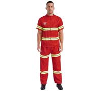 CHICTRY Mens Firefighter Uniform Costume Fire Captain Hot Halloween Party Outfit Fireman Dress Up Red XL
