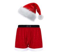 CHICTRY Men's Flannel Christmas Santa Claus Costume Trunk Role Play Boxer Shorts 15# Red C M