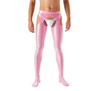 CHICTRY Mens Glossy Oil Shiny Silky Pantyhose Sissy Footed Tights Stockings Hosiery Underwear 2# Pink M
