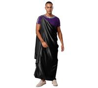 CHICTRY Mens Greek God Costume Hercules Halloween Outfit Short-Sleeve T-Shirt Robe with Cape for Rave Club Black Purple L