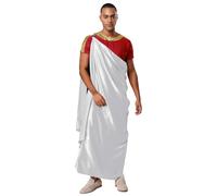 CHICTRY Mens Greek God Costume Hercules Halloween Outfit Short-Sleeve T-Shirt Robe with Cape for Rave Club White Burgundy L