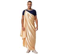 CHICTRY Mens Greek God Costume Hercules Halloween Outfit Short-Sleeve T-Shirt Robe with Cape for Rave Club Gold L