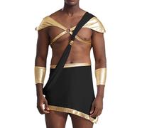 CHICTRY Mens Greek God Zeus Halloween Costume Bandage Ruffle Skirt Ancient Greek God Outfit Black XXL