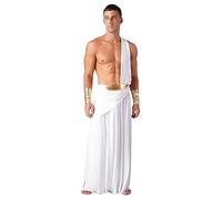 CHICTRY Men's Halloween Party Costume Mr. Toga One Shoulder Ancient Greek Fancy Dress Outfits Long White 3XL