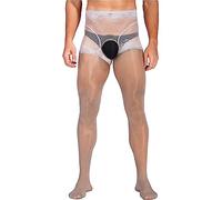CHICTRY Men's Ice Silk See Through Pantyhose Stretchy Tights Footed Stockings Open Pouch Underwear Grey XL