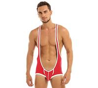 CHICTRY Men's Jockstrap Bodysuit Soft Thin Freestyle Wrestling Singlet Underwear 2# Red Large