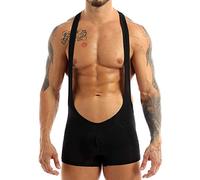 CHICTRY Men's Jockstrap Bodysuit Soft Thin Freestyle Wrestling Singlet Underwear Black X-Large