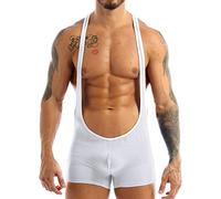 CHICTRY Men's Jockstrap Bodysuit Soft Thin Freestyle Wrestling Singlet Underwear White X-Large