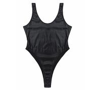 CHICTRY Mens Latex Patent Leather Jumpsuits Short Sleeve Romper Bodycon Bodysuit Dancewear Clubwear Sleeveless Black A XL