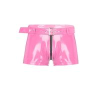 CHICTRY Men's Latex PVC Faux Leather Boxer Shorts Solid Zipper Crotch Hot Pants Swim Trunk Clubwear 8# Pink A XL