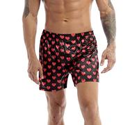 CHICTRY Men's Lip Print Satin Silk Underwear Sissy Boxer Shorts Trunk Underpants Heart Shape Black M