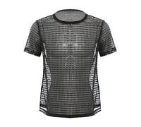 CHICTRY Men's Mesh Sheer See Through Long Sleeve Muscle Top Shirt Clubwear 9# Black A XL