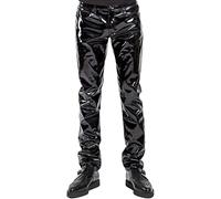CHICTRY Men's Metallic Shiny Pants PVC Leather Skinny Biker Leggings Long Trousers 4# Black XXL