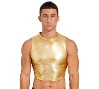 CHICTRY Men's Metallic Shiny Sleeveless Sport Chest Harness Half Muscle Crop Tank Top Strap T-Shirt Sleeveless Gold A L