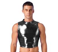 CHICTRY Men's Metallic Shiny Sleeveless Sport Chest Harness Half Muscle Crop Tank Top Strap T-Shirt Sleeveless Black A L