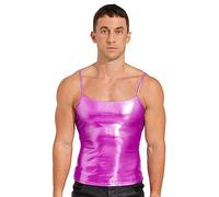 CHICTRY Men's Metallic Shiny Stringer Bodybuilding Workout Gym Tank Tops Muscle Half Cami Crop Top Metallic Rose L