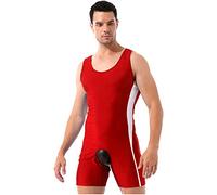 CHICTRY Men's One Piece Open Crotch and Butt Bodysuit Gay Wrestling Singlet Weightlifting Outfit Red XL