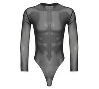 CHICTRY Men's One Piece Sheer See Through Bodysuit High Cut Leotard Lingerie Bikini Swimsuit Catsuit Black L