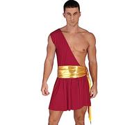 CHICTRY Men's One Shoulder Ancient Greek God Lingerie Skirt Knight Warrior Costume Cosplay Outfits 2# Burgundy A M