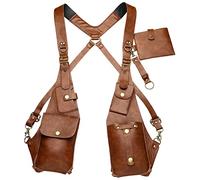 CHICTRY Men's PU Leather Suspenders Vintage Adjustable Suspender Belt with 2 Swivel Hooks Groomsmen Costume Accessories Type G Yellow-brown One Size