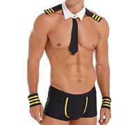 CHICTRY Men's Sailor Costume Outfit Suspender Boxer Briefs Collar Cuffs Sexy Lingerie Set Black XXL
