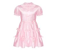 CHICTRY Men's Satin Frilly Girly Costumes Sissy Dress Cross Dresser French Maid Pajamas Nightwear Pink XXL