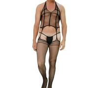 CHICTRY Men's See Through Fishnet Pantyhose Body Tights Stretchy Full Bodysuits Stockings Lingerie Black One Size