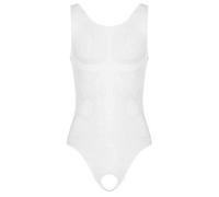 CHICTRY Men's See Through Mesh Fishnet Open Crotch Wrestling Singlet Leotard Briefs Bodysuit White L
