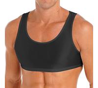 CHICTRY Men's Sexy Y Back Sleeveless Muscle Half Tank Top Vest T-Shirts Glossy Seamless Sports Bras 2# Black XL