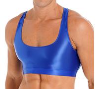 CHICTRY Men's Sexy Y Back Sleeveless Muscle Half Tank Top Vest T-Shirts Glossy Seamless Sports Bras Blue L