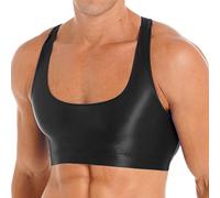 CHICTRY Men's Sexy Y Back Sleeveless Muscle Half Tank Top Vest T-Shirts Glossy Seamless Sports Bras Black XL