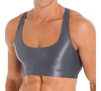 CHICTRY Men's Sexy Y Back Sleeveless Muscle Half Tank Top Vest T-Shirts Glossy Seamless Sports Bras Grey XL