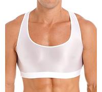CHICTRY Men's Sexy Y Back Sleeveless Muscle Half Tank Top Vest T-Shirts Glossy Seamless Sports Bras White XL